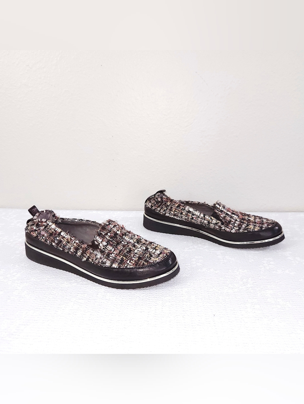 New! RON WHITE Nellaya Tweed Flats Slip-On Loafers